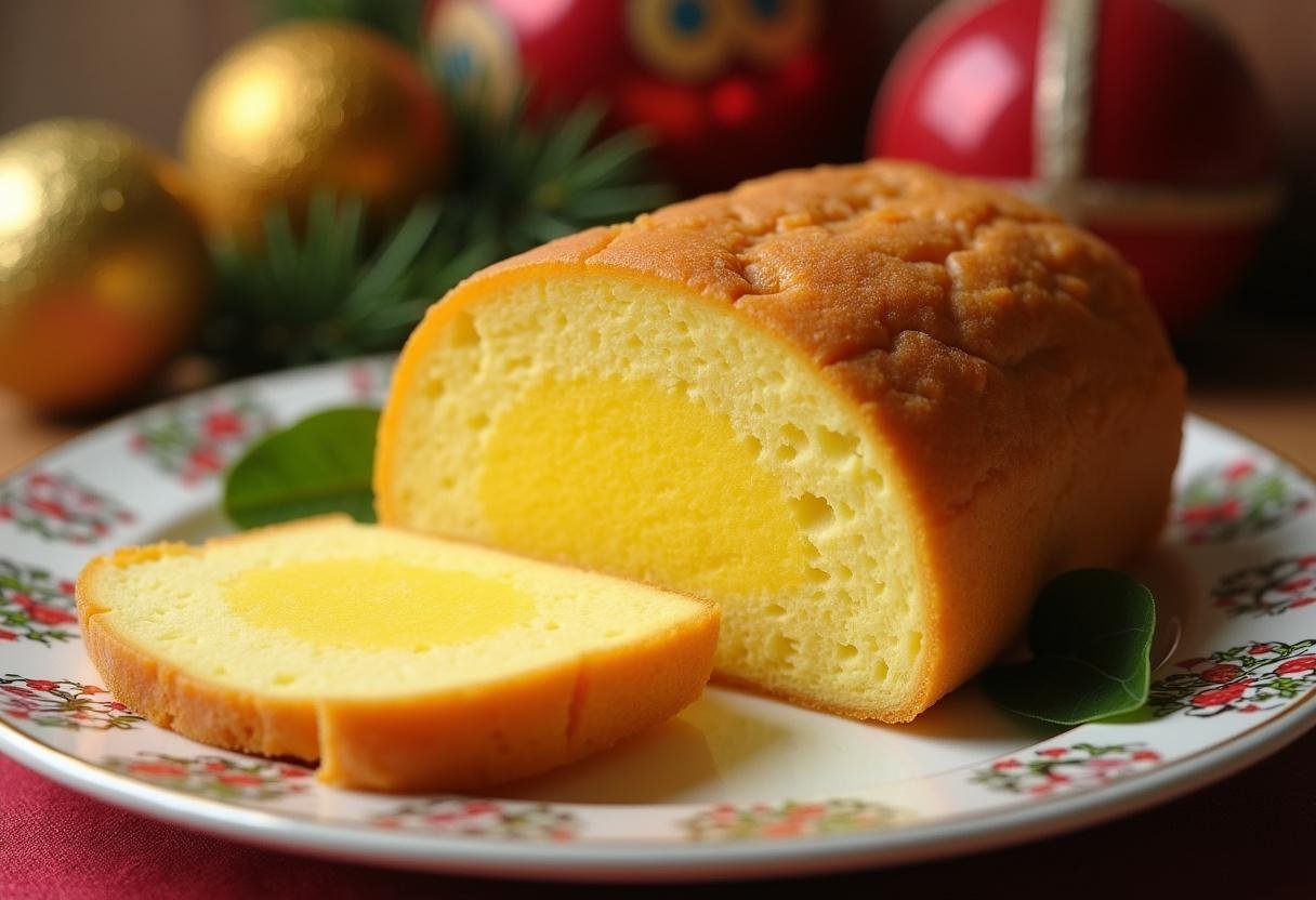 Lampreia de ovos fatiada num prato, uma sobremesa tradicional portuguesa para ocasiões especiais.