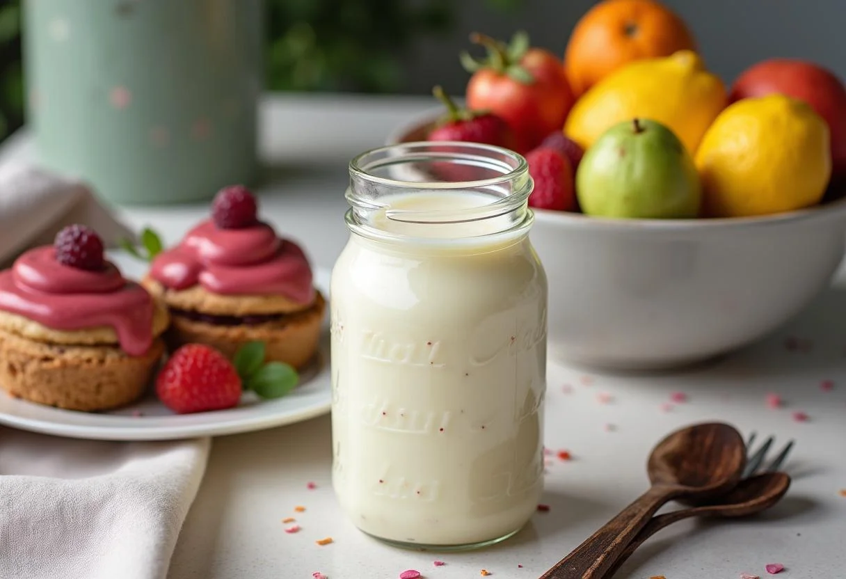 Finished leite condensado sem lactose in a jar, perfect for desserts and fruit.