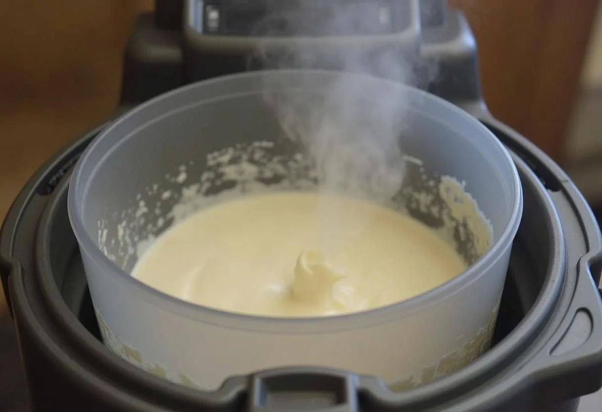 Leite creme bimby a ser preparado numa Bimby para uma sobremesa tradicional suave.