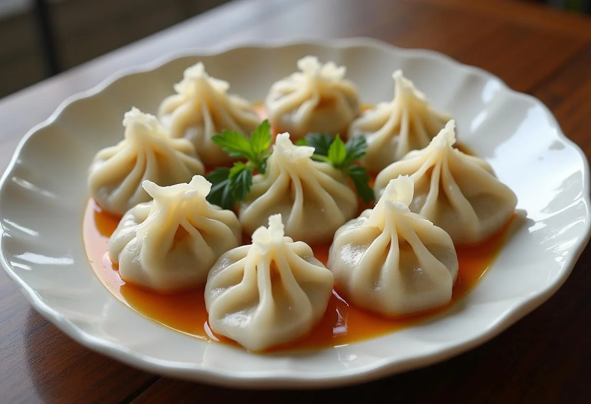 Finished massa chinesa dumplings, showcasing their smooth texture and presentation.