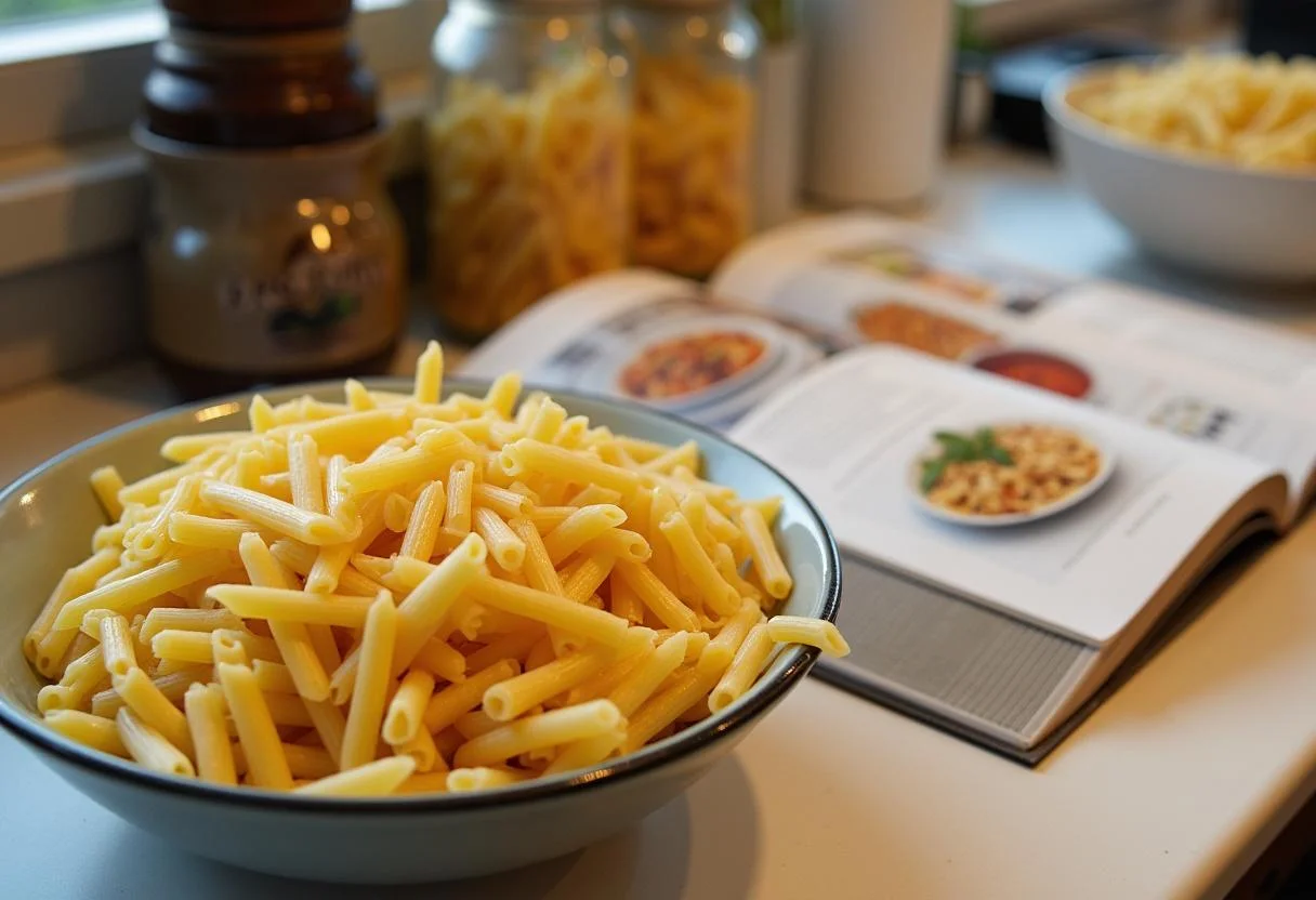 Variadas massas em uma tigela, preparando-se para receitas de massas criativas.