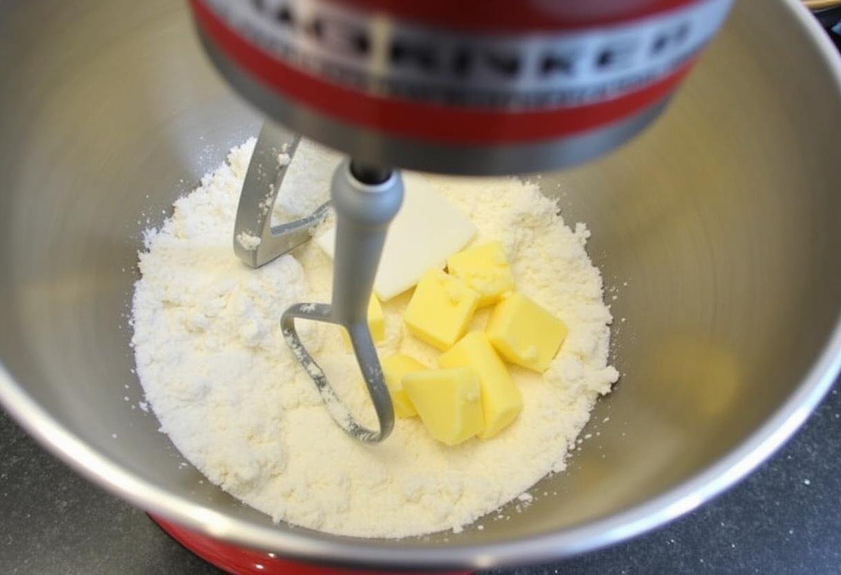 Mistura de farinha, açúcar e manteiga sendo batida para as melhores receitas de bolos.
