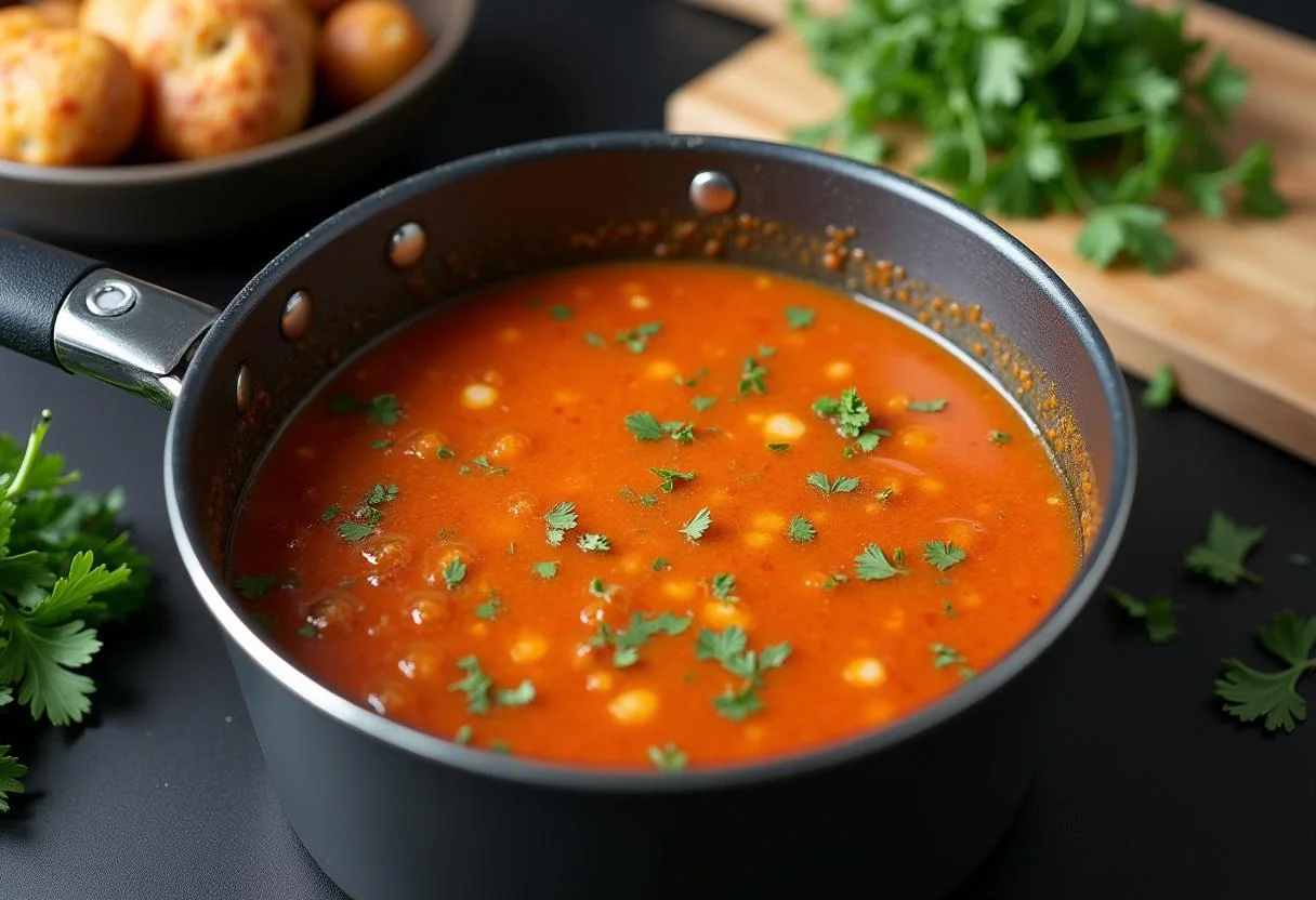 Simmering molho para massas in a saucepan, ready to be garnished.