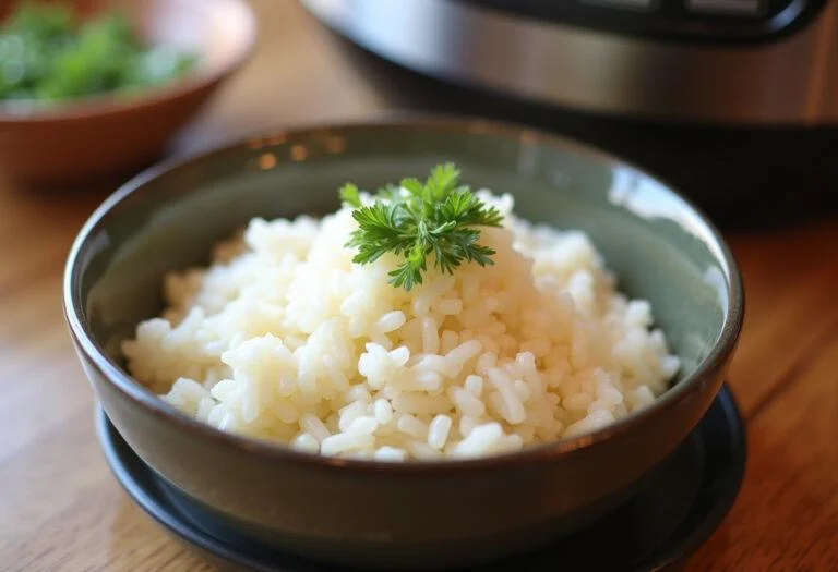Perfectly cooked fluffy rice served from a panela de arroz eletrica, ready for the meal.