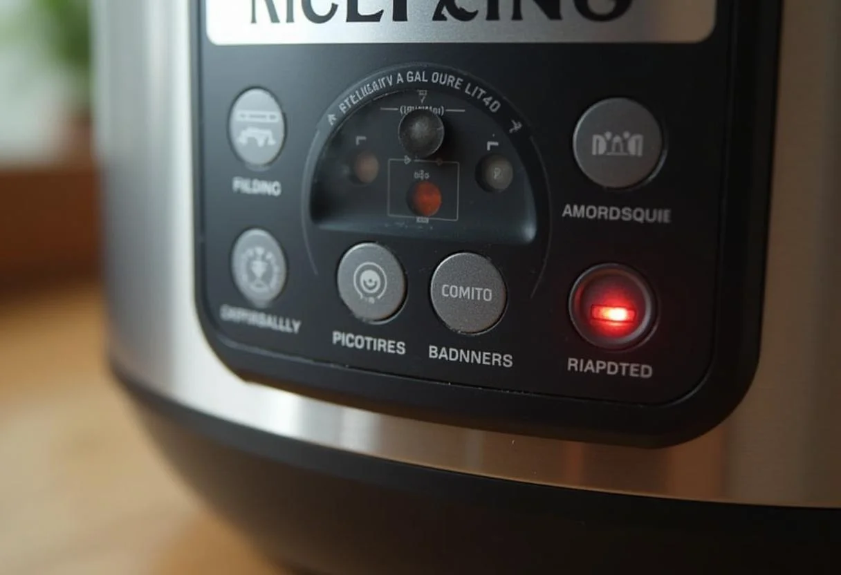 Setting the cooking mode on an electric rice cooker for perfect rice in panela de arroz eletrica.