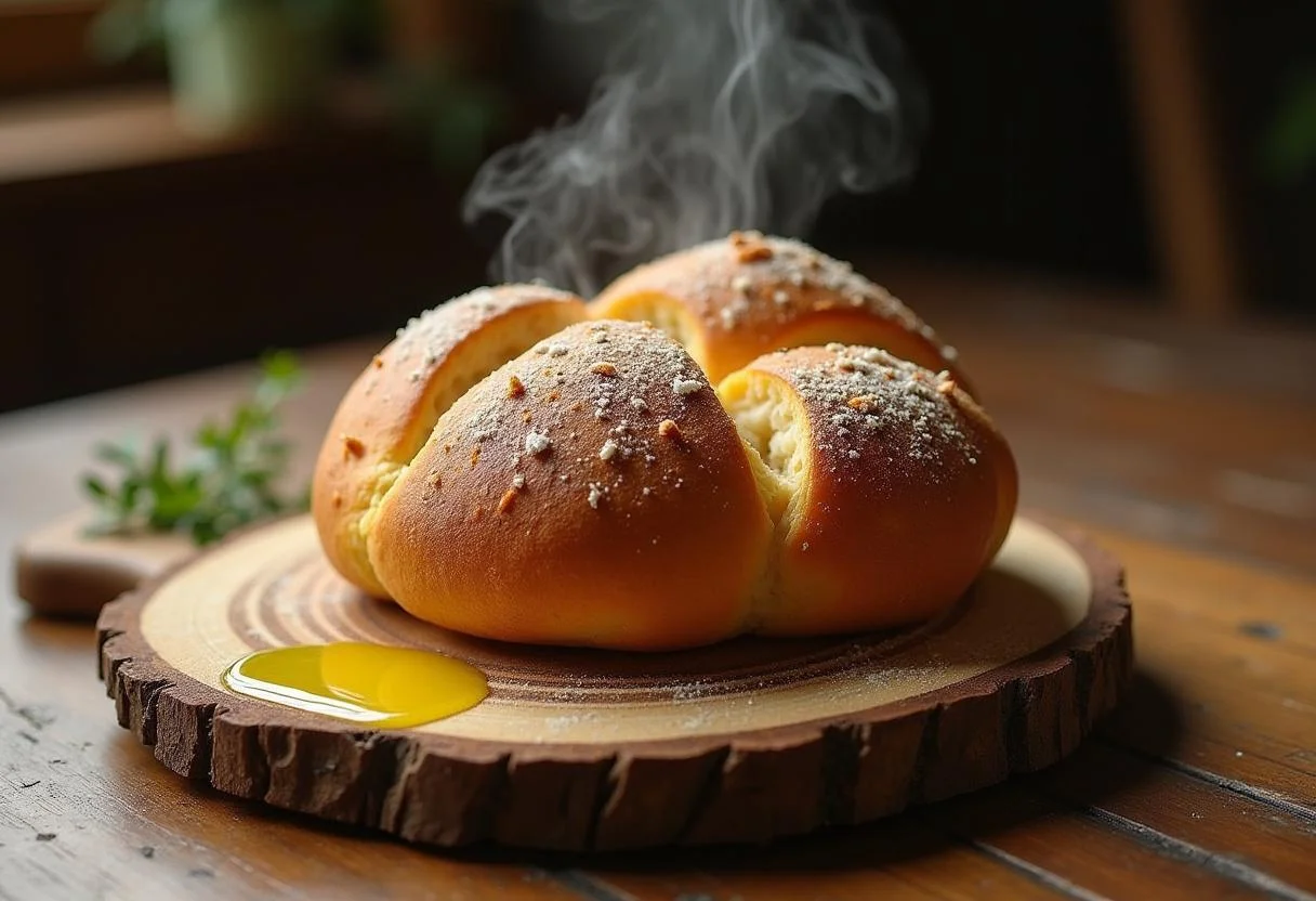 Pão Alentejano acabado de cozer com crosta dourada, perfeito para saborear com azeite.