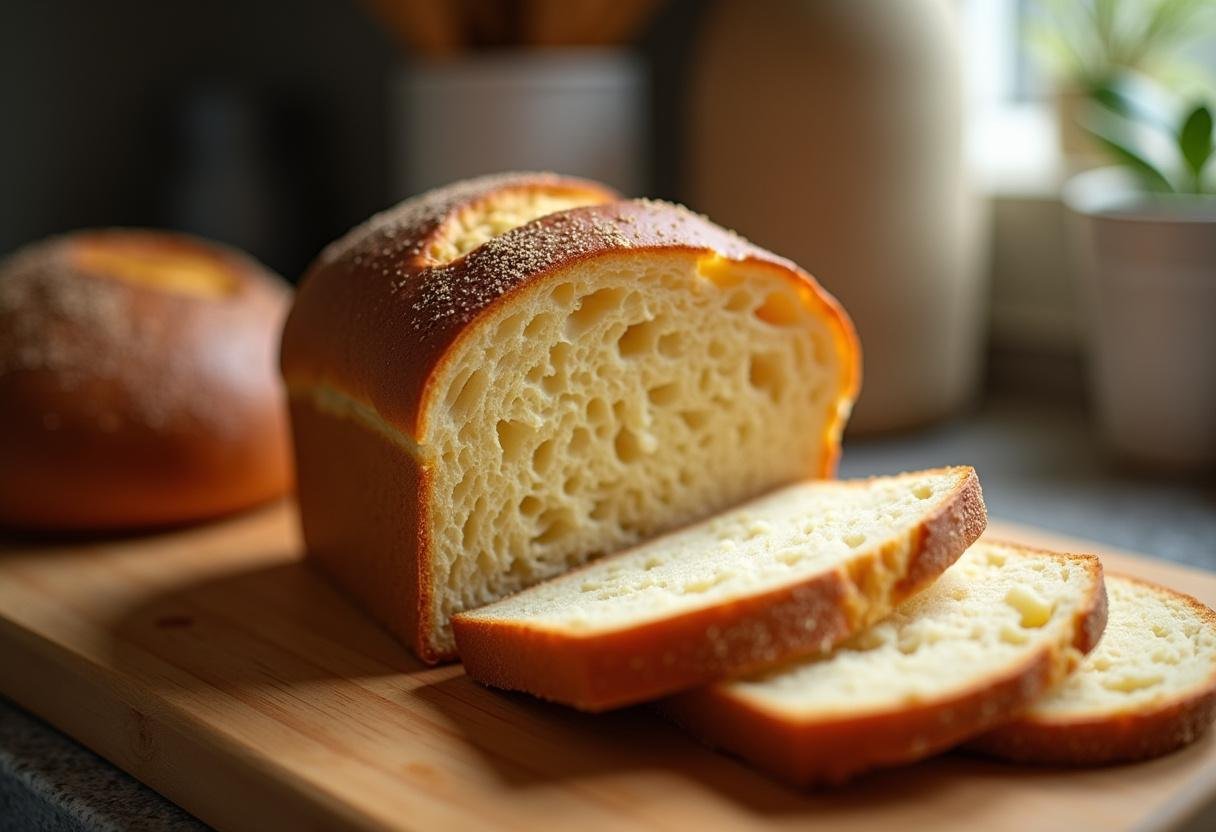 Sliced pão de aveia, revealing its wholesome texture, perfect for a healthy meal.