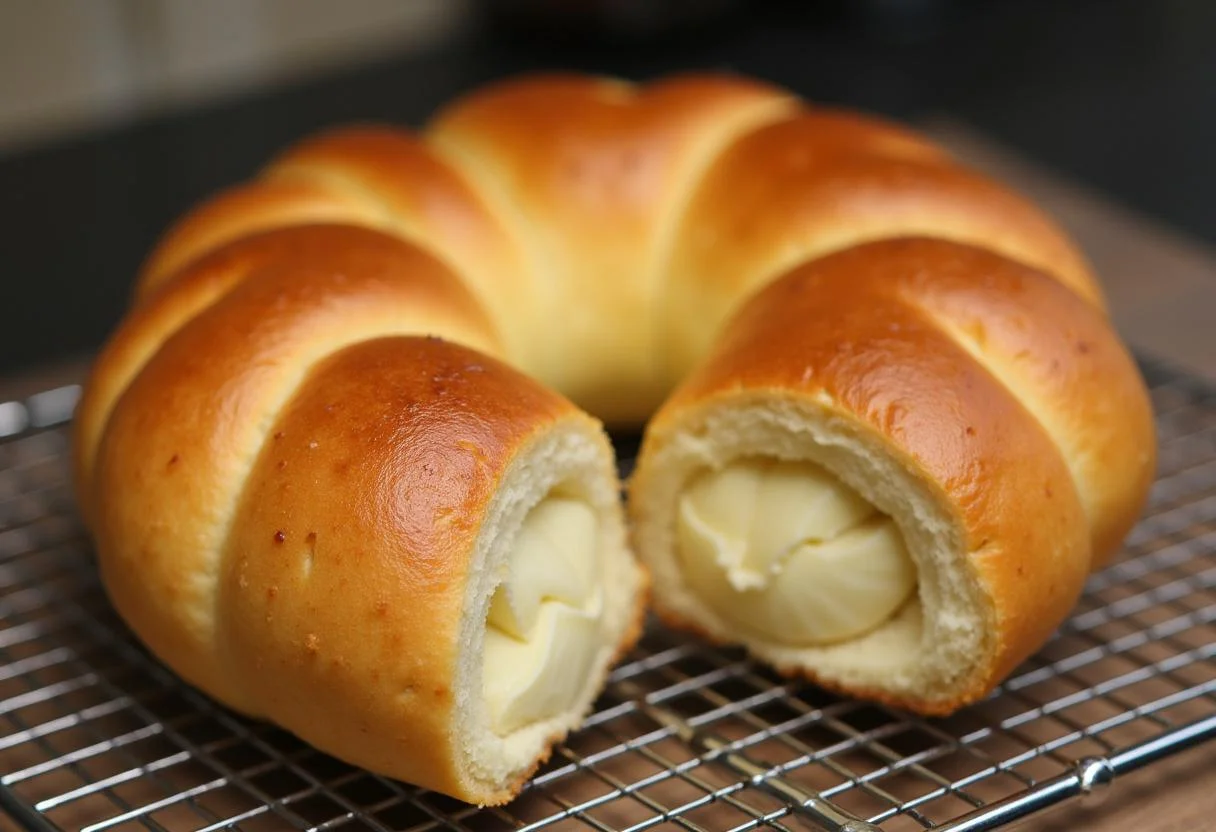 Pão de forma carrinha acabado de fazer, exibindo um interior macio e fofo.