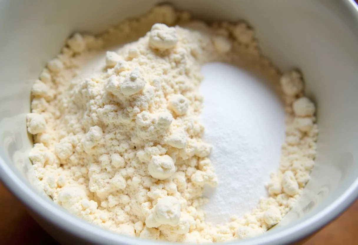 Ingredientes para o pão de forma carrinha preparados numa taça.
