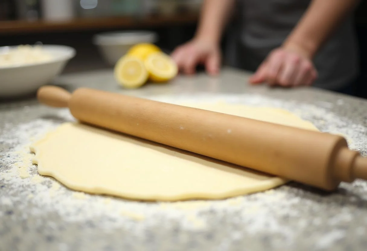 Preparando a massa folhada para a receita de pastel de nata.