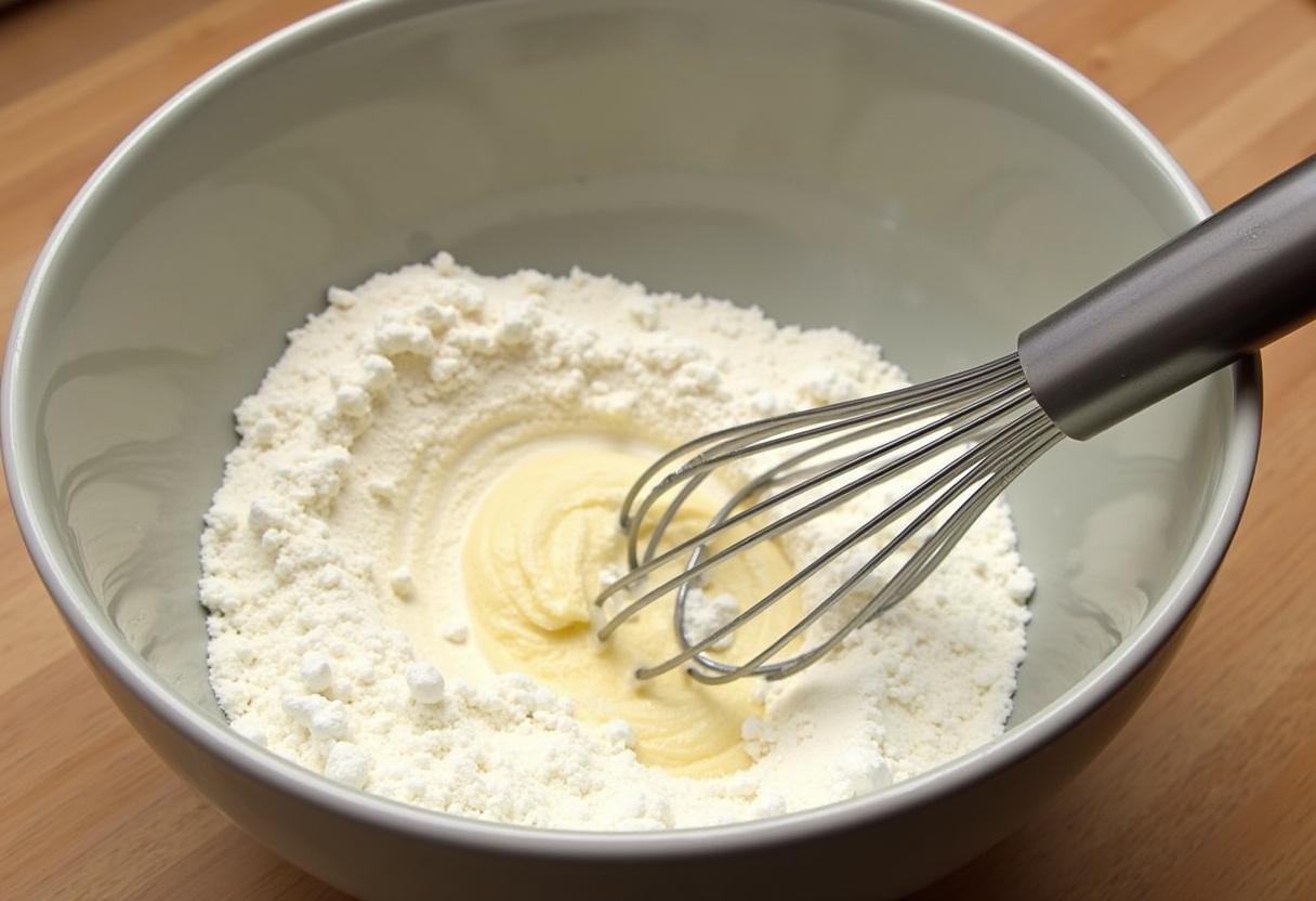 Mistura de farinha, açúcar e amido de milho no preparo de pastel de nata light, reduzindo calorias de um pastel de nata.