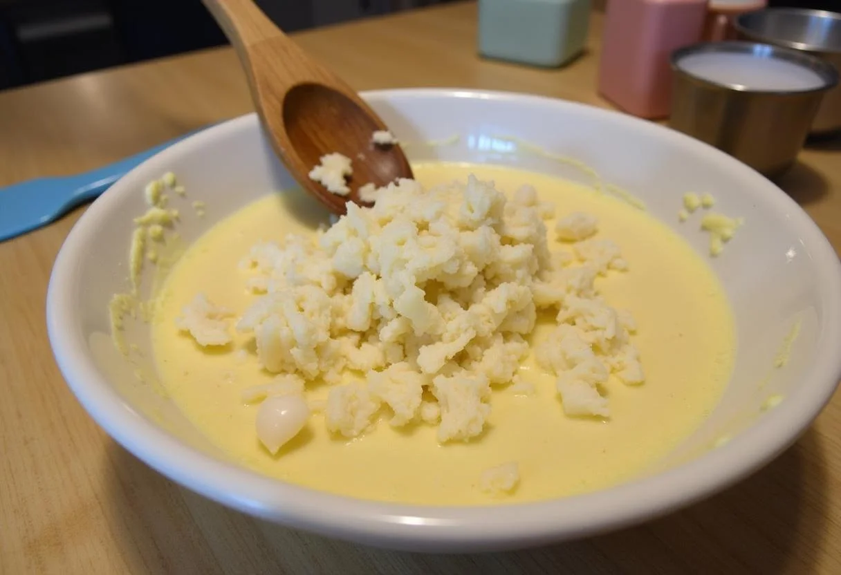 Mistura de bacalhau desfiado com massa para pataniscas de bacalhau a antiga.