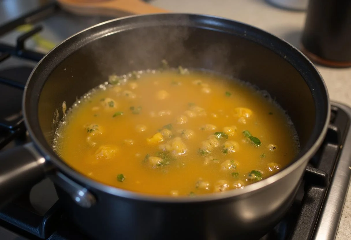 Molho de laranja sendo preparado para pato com laranja gourmet.