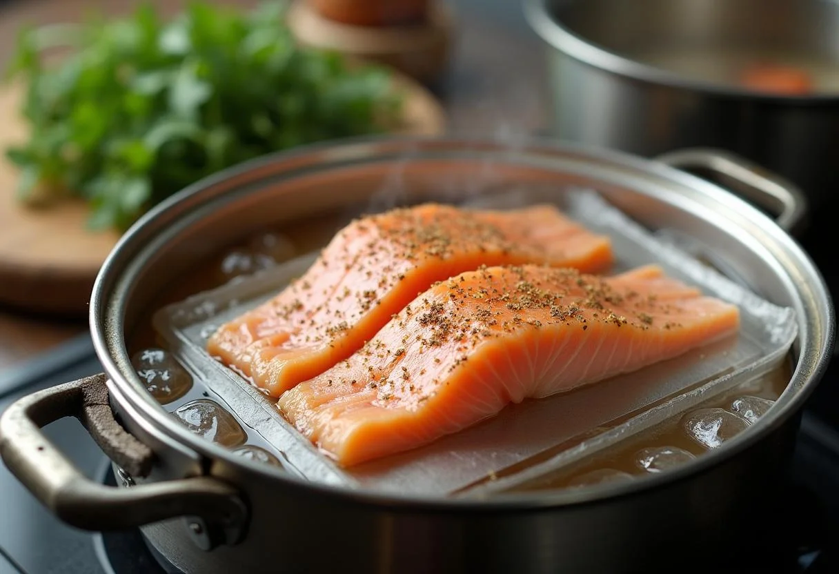 Preparando Peixe Manteiga ao Vapor em uma panela com vapor fervente.