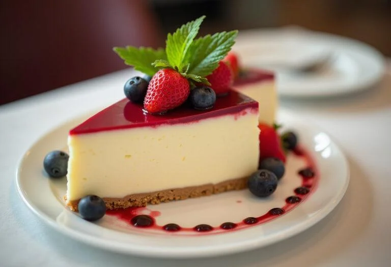 Delicious slice of pudim proteico with berries and mint, perfect for healthy dessert.