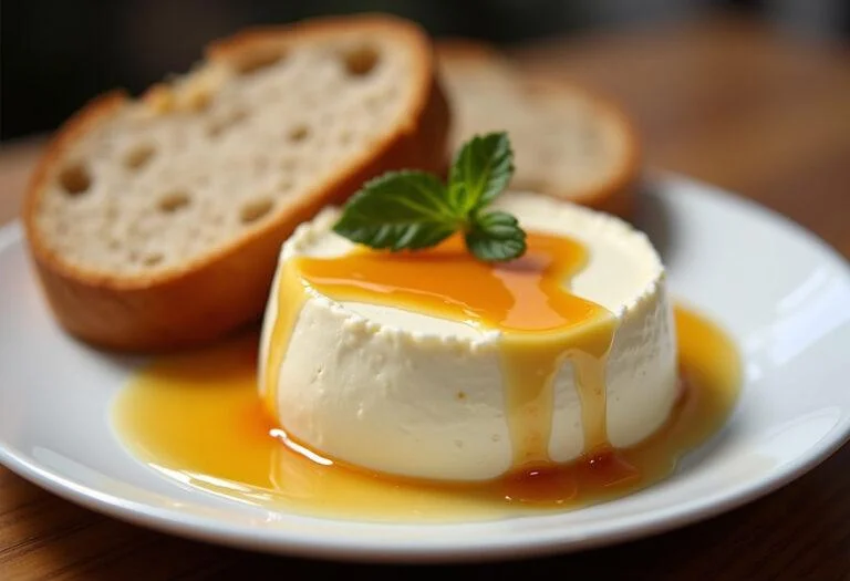 Finished queijo chèvre with honey, perfect for gatherings and impressing guests.