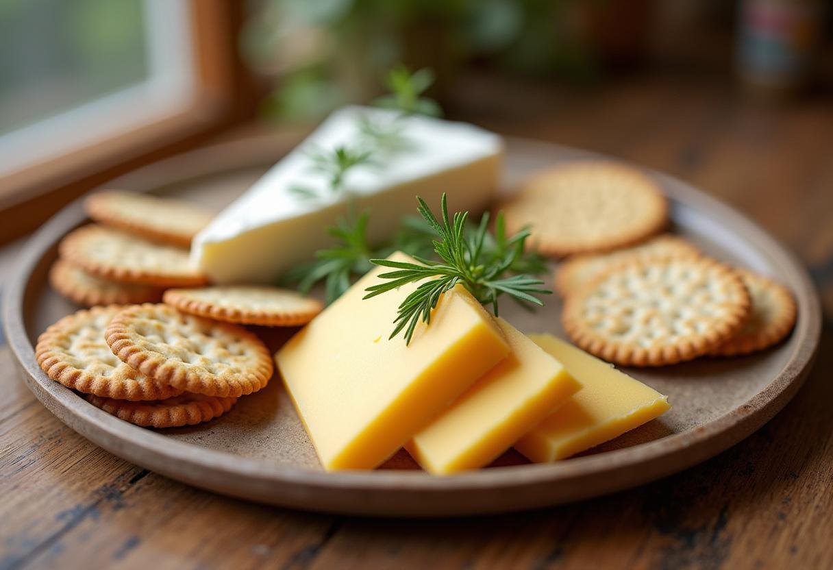 Sliced queijo sem lactose served on a cheese platter with garnishes, ideal for lactose-free snacking.