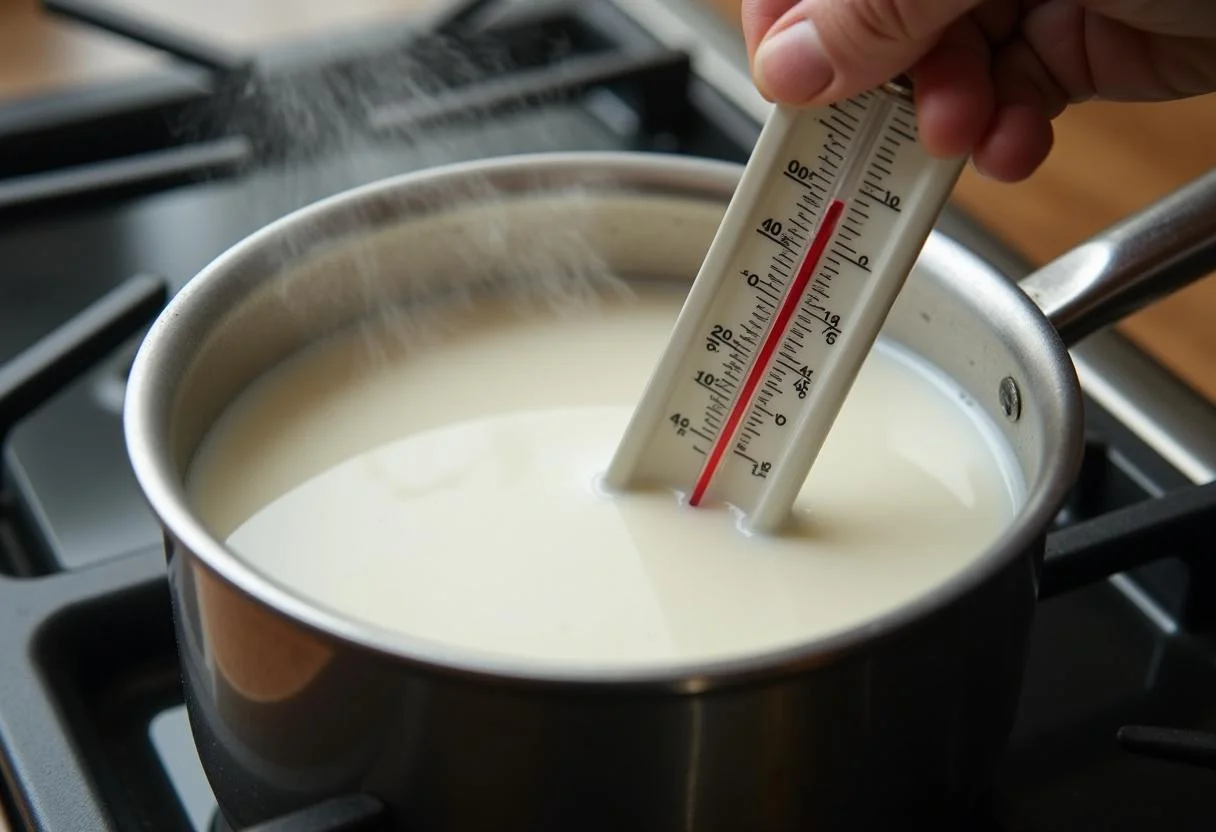 A aquecer o leite para a preparação do tradicional Queijo da Ilha dos Açores.