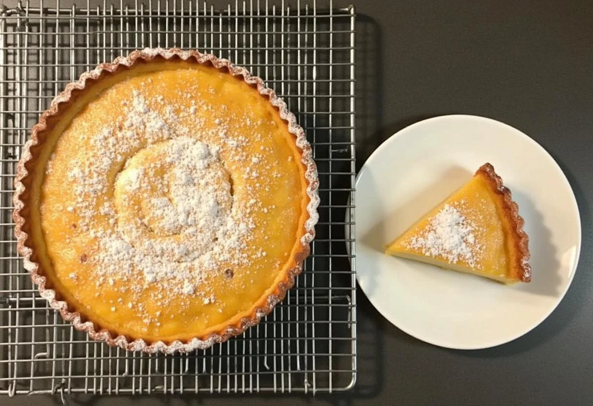 Finished Tarte de Maçã Simples com massa folhada, ready to be served.