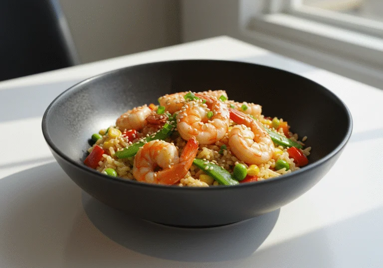 Final presentation of arroz xau xau, a colorful and appetizing dish ideal for Chinese cuisine lovers.