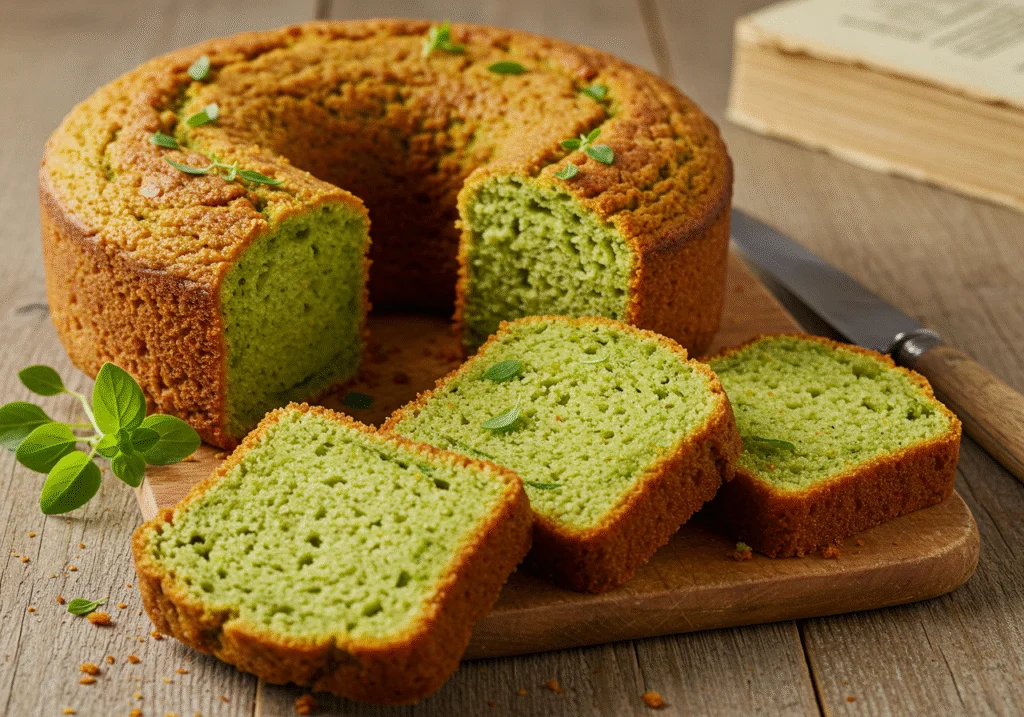 Freshly baked bolo de courgette slices served on a table.
