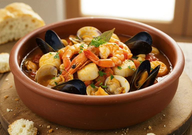 Delicious massada de marisco served in a bowl, perfect for a flavorful seafood meal.