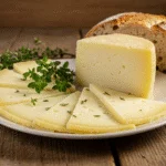 Deliciously served Queijo da Ilha with fresh herbs and crusty bread, ideal for a traditional Azorean feast.