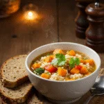 Delicious Nutritive Vegetable Soup with rice, perfect for a healthy meal.