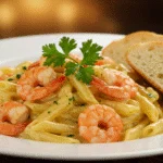 Finished massa com camarão receita plated with elegance, perfect for gourmet dining.