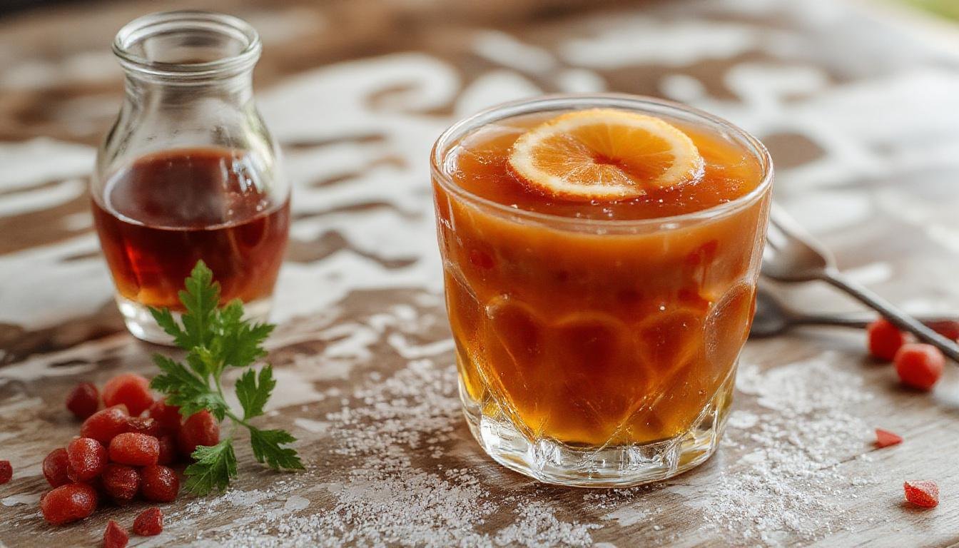 Imagem de uma tigela de ambrosia mineira dourada, com textura cremosa e superficie levemente caramelizada, decorada com fios de canela em pó, apresentada em uma louça rústica de vidro sobre uma toalha de tecido xadrez.