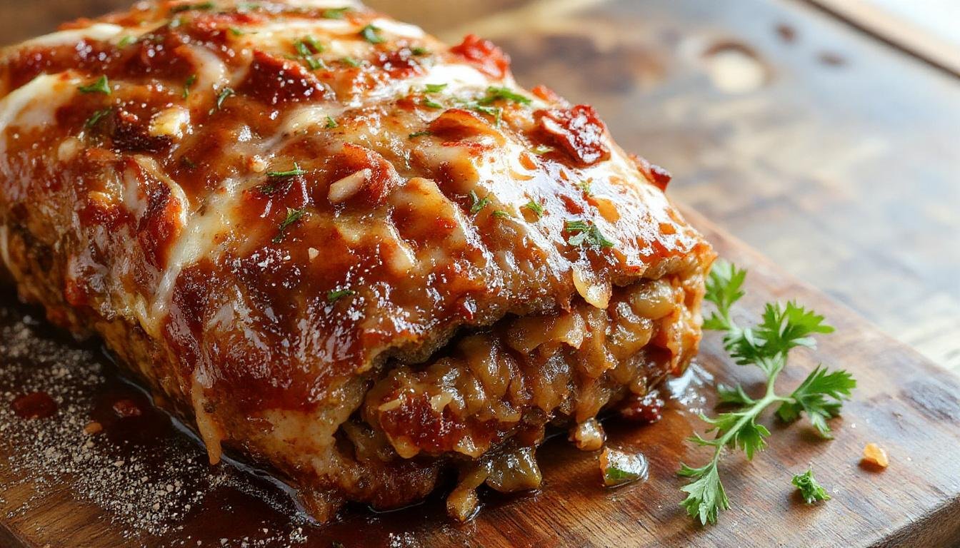 Imagem de uma esfiha aberta sem glúten, com massa dourada e macia, recheada com carne e temperos visíveis, apresentada sobre uma tábua de madeira. A massa está levemente crocante nas bordas, com detalhes de ingredientes frescos ao redor.