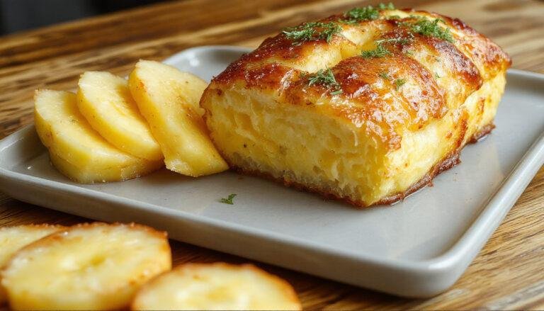 Hambúrguer de batata-doce dourado com crosta crocante, montagem com folhas verdes, tomates e queijo derretido, apresentado em prato rústico sob luz suave