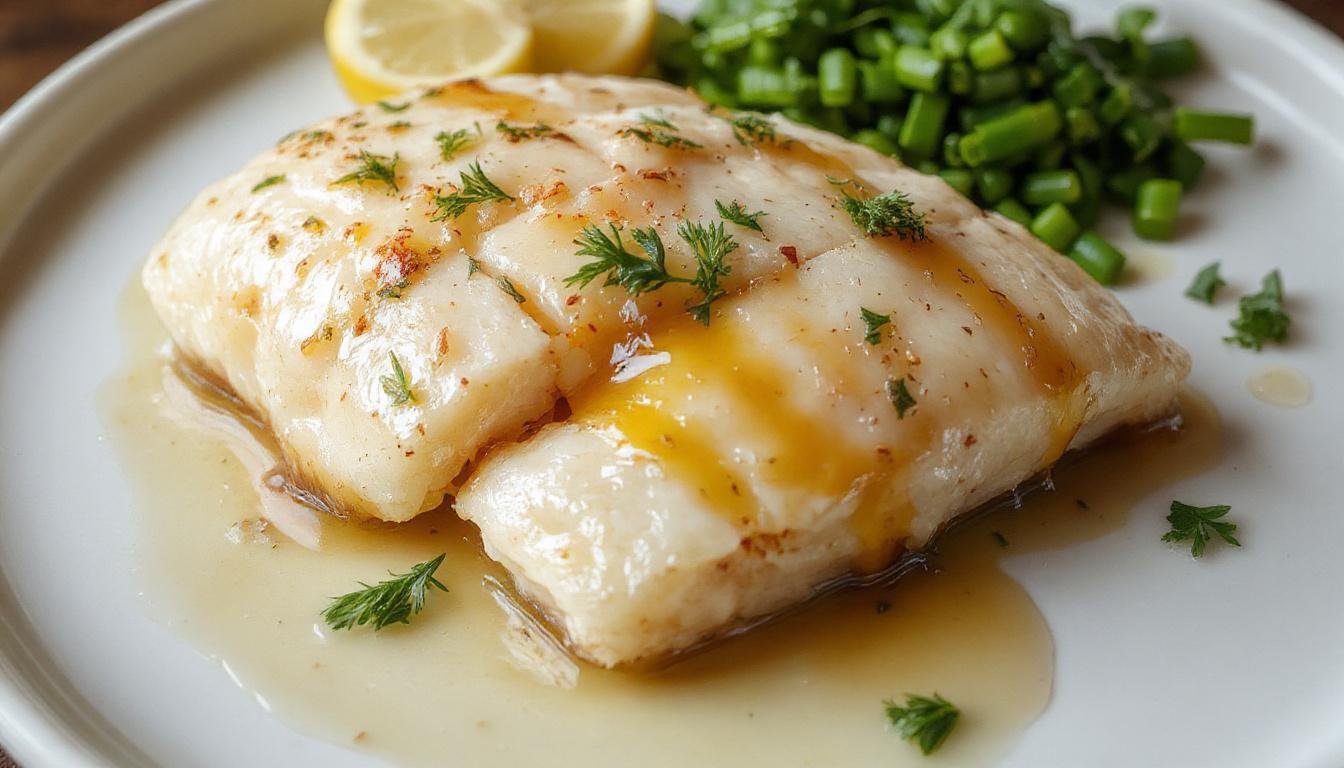 Salmão assado no forno com uma camada dourada e crocante, decorado com fatias de limão e raminhos de ervas, servido sobre uma tigela branca rústica com gotas de mel e mostarda ao redor, luz natural ressaltando a textura do peixe e o brilho do mel.