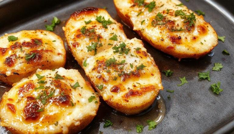 Peras assadas em fatias finas, cobertas com queijo gorgonzola derretido, decoradas com fios de mel dourado, apresentadas elegantemente em um prato branco sobre uma mesa de madeira, com um fundo suave e iluminação natural que ressalta as texturas cremosas e os detalhes dourados.