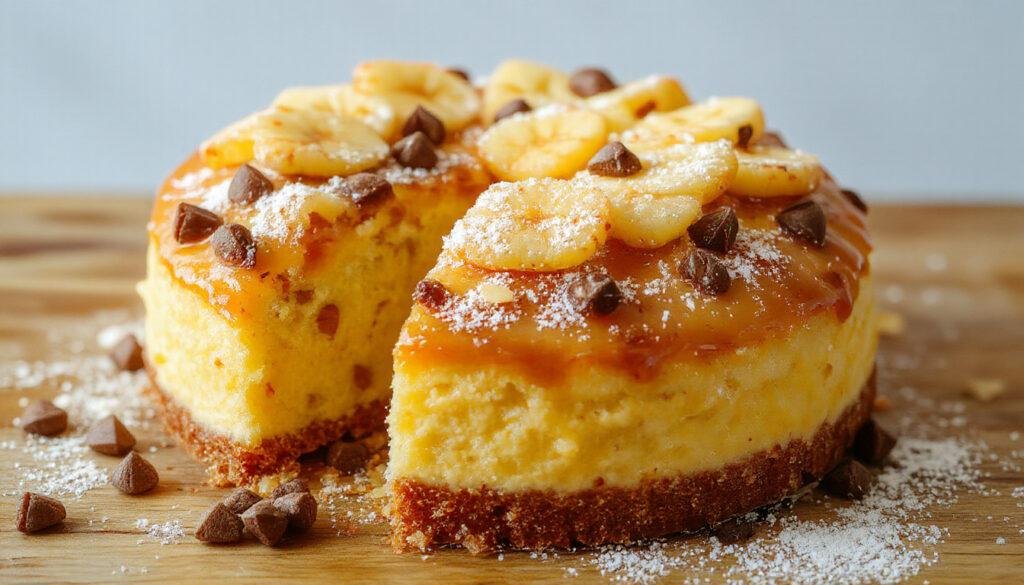 Uma torta de maracujá decorada com raspas de limão, apresentando uma crosta dourada e uma camada de creme amarelo vibrante, coberta com polpa de maracujá fresca e sementes brilhantes, disposta sobre uma mesa de madeira com fundo suave e iluminação natural, estilo elegante e convidativo.