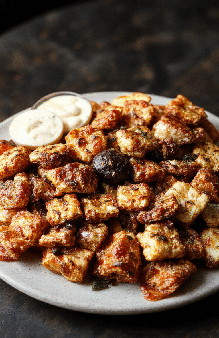 A colorful platter featuring a variety of festive Halloween snacks including deviled eggs decorated as mini pumpkins, spooky mustache cheese boards, and themed cookies, all arranged on a dark wooden table with Halloween decorations in the background, vibrant colors, and playful presentation