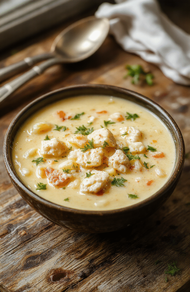 A vibrant bowl of lemon chicken orzo soup with tender chicken, plump orzo pasta, bright lemon slices, fresh herbs, and a sprinkle of black pepper, served in a rustic white bowl on a wooden table, with steam gently rising, showcasing textures and fresh ingredients.