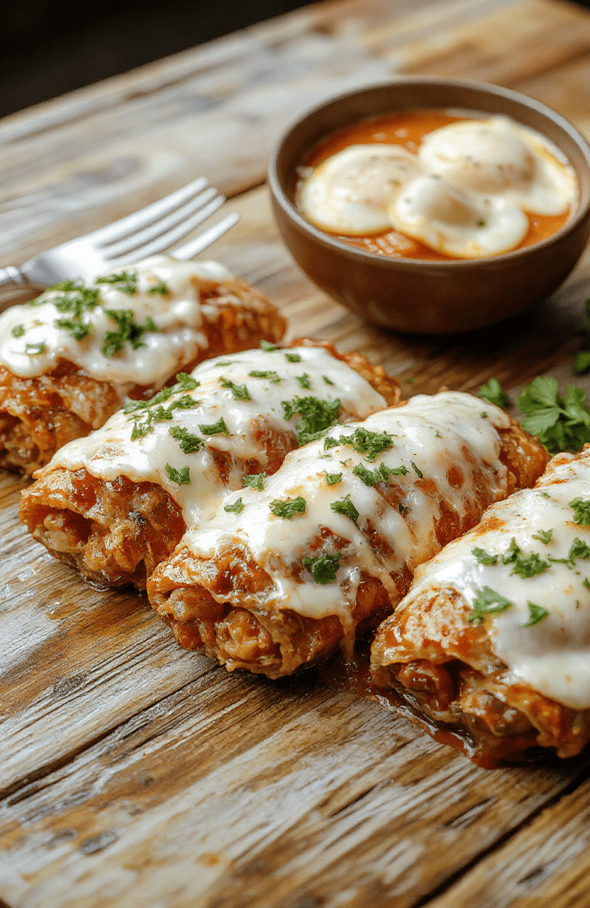 A colorful plate of breakfast enchiladas with golden melted cheese, topped with fresh cilantro and sliced avocado, arranged neatly on a rustic wooden table with warm lighting.