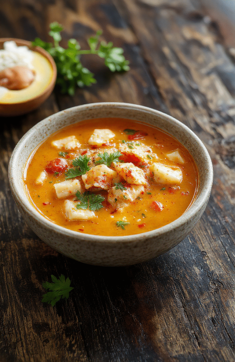A vibrant bowl of Thai red curry noodle soup featuring colorful ingredients like red curry sauce, tender noodles, chopped vegetables, and fresh herbs, beautifully plated with a drizzle of coconut milk, garnished with cilantro and lime, set against a rustic wooden table with soft natural light highlighting textures and colors.