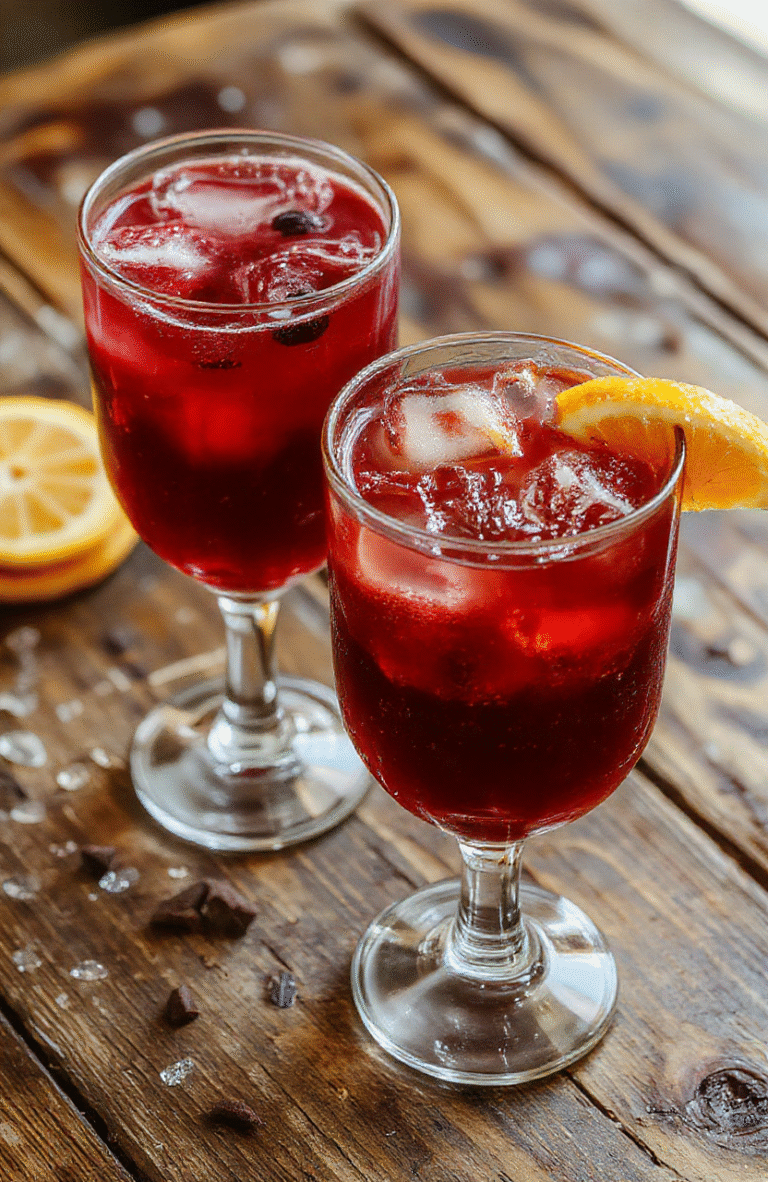 A vibrant, colorful cocktail glass filled with a fruity, bubbly purple beverage, garnished with fresh fruit slices and a whimsical straw, set on a rustic wooden table with a party background.
