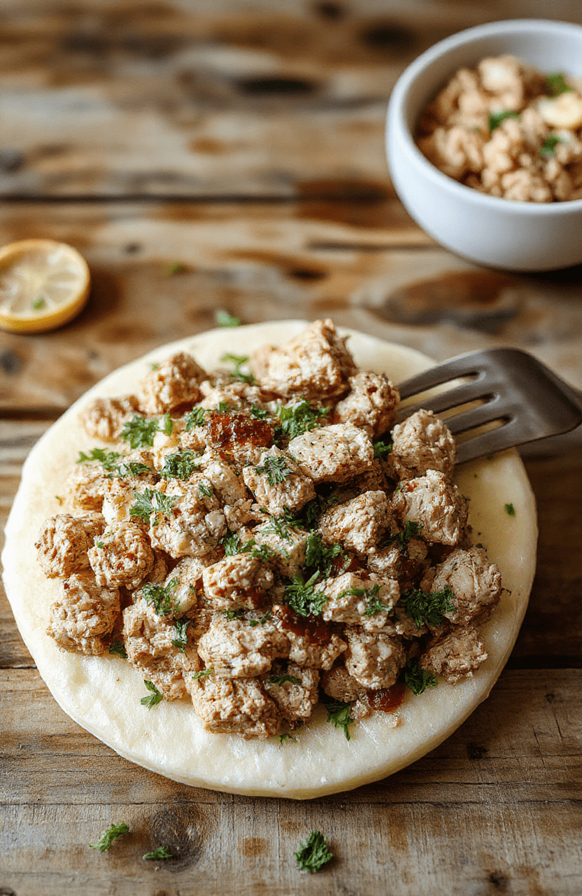 A colorful plate featuring cooked ground turkey mixed with vibrant vegetables like bell peppers, spinach, and cherry tomatoes, garnished with fresh herbs, all arranged neatly on a rustic wooden table with natural lighting emphasizing the textures and freshness.