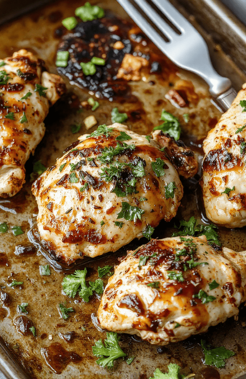 Colorful grilled Greek chicken breasts arranged neatly on a white ceramic sheet pan, garnished with fresh herbs, lemon wedges, and roasted vegetables, with a vibrant Mediterranean backdrop. The textures show crispy edges on the chicken and tender roasted vegetables, styled simply for a rustic, inviting look.