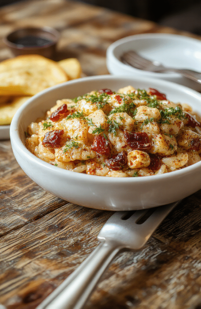 A vibrant plate of cooked orzo pasta mixed with colorful vegetables and herbs, garnished with fresh basil on a rustic wooden table, showcasing glossy, tender pasta textures with a sprinkle of cheese, styled simply for an inviting, home-cooked look.