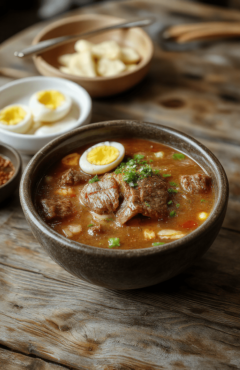 A vibrant bowl of beef ramen with tender sliced beef, soft-boiled eggs, green scallions, and flavorful broth, beautifully arranged on a rustic wooden table with chopsticks and a side of steamed vegetables, capturing the warm and comforting atmosphere.