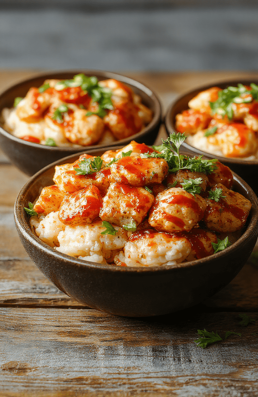 A vibrant bowl featuring grilled honey chipotle chicken slices, fluffy white rice, colorful roasted vegetables, and fresh cilantro, with a glossy honey glaze and smoky marinade visible, presented on a rustic wooden table with a drizzle of honey and chopped herbs for garnish.