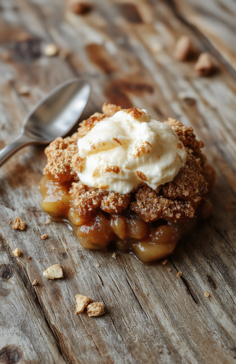 A golden-brown apple crisp topped with a crispy oat and cinnamon topping, served in a rustic white bowl with caramel drizzles and cinnamon sticks, surrounded by fresh sliced apples and autumn leaves, styled in warm natural lighting, emphasizing textures and inviting colors.