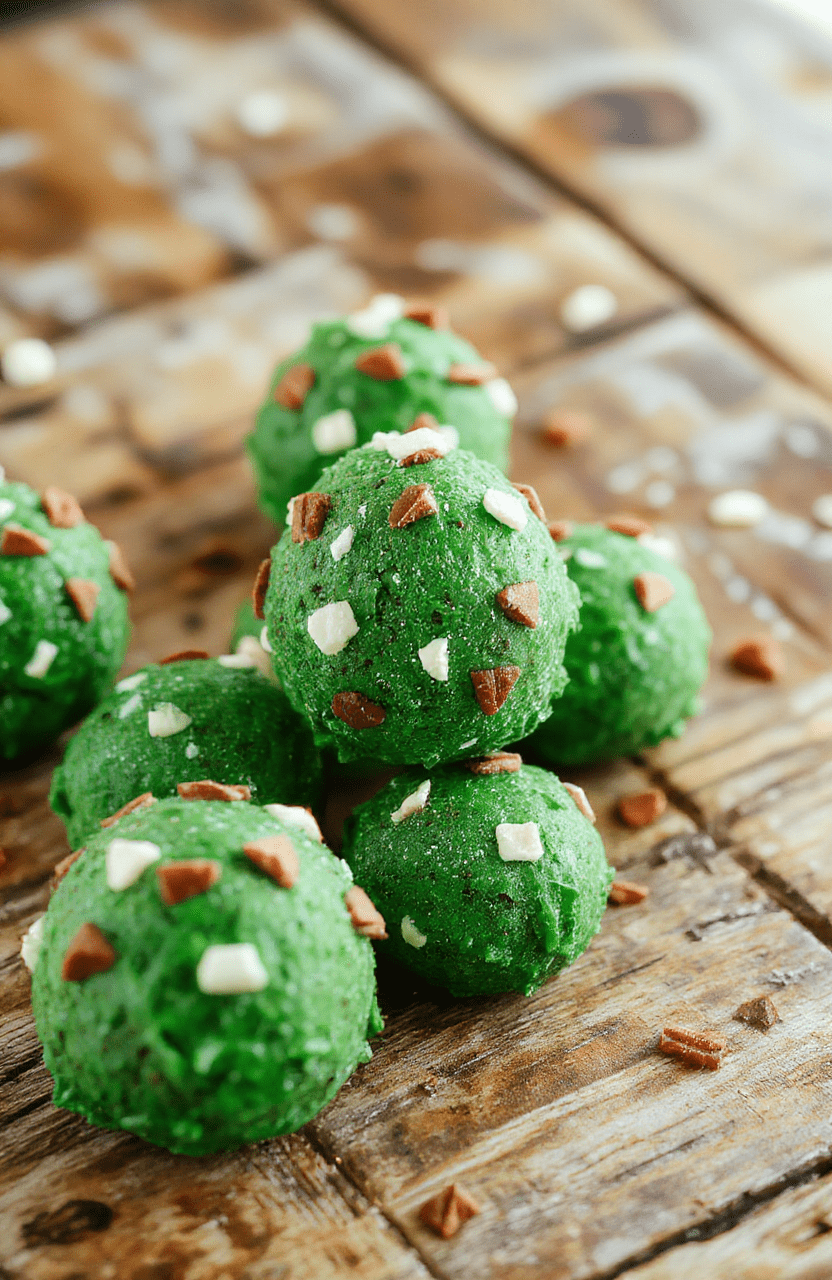 Colorful Christmas Tree Cake Truffles arranged on a white platter, decorated with green frosting, red and gold sprinkles, and tiny edible pearls. The truffles have a smooth, glossy surface with festive red and green colors, styled with holiday-themed decorations and soft natural lighting highlighting their textures.