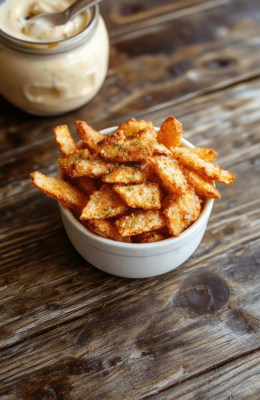 Golden crispy sweet potato fries arranged on a white ceramic plate with a drizzle of olive oil and sprinkled sea salt, vibrant orange and golden hues, lightly textured surface, styled with fresh herbs on a rustic wooden table with natural daylight