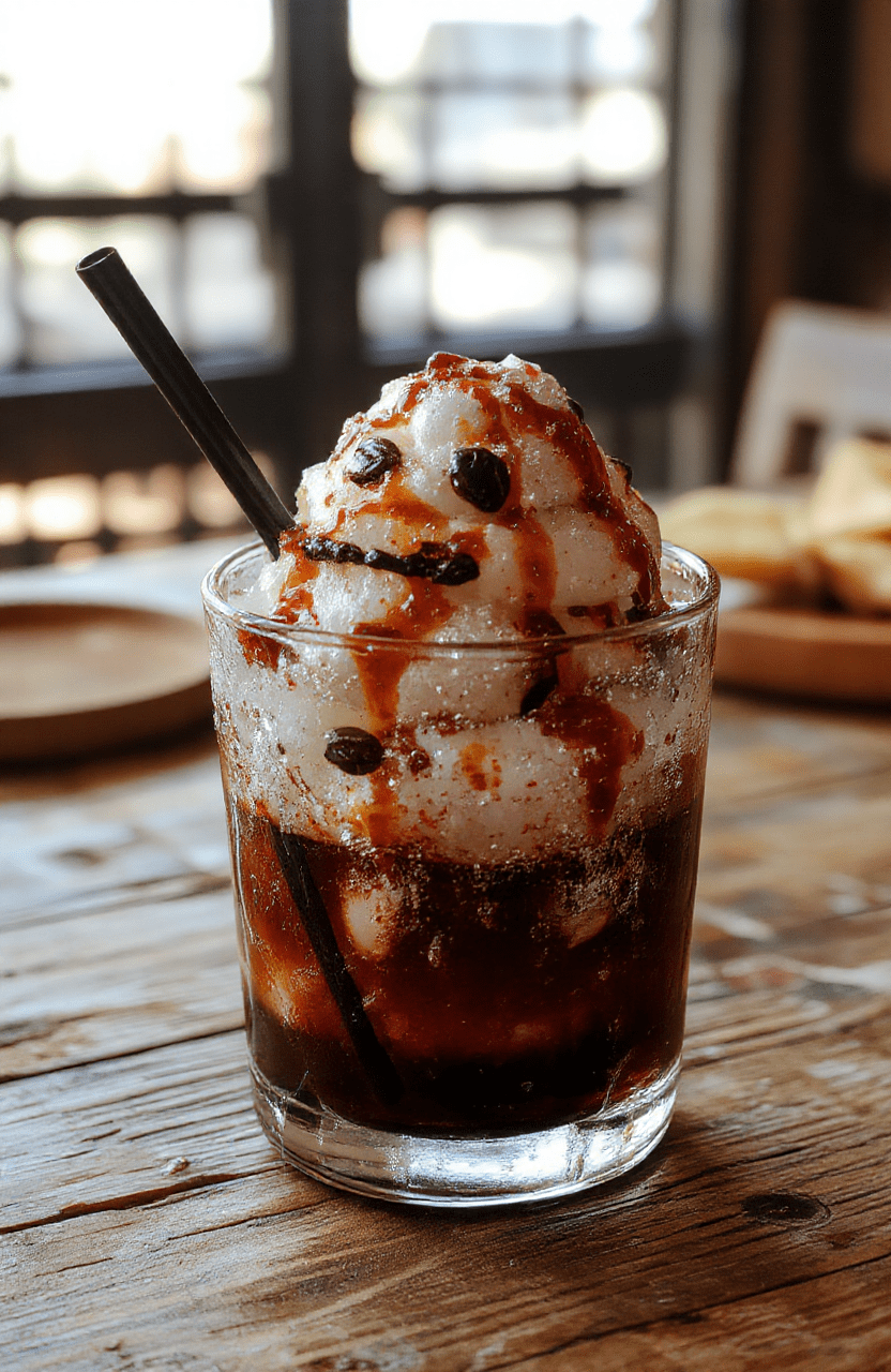 A vibrant, layered snowy white and deep red cocktail glass garnished with a peppermint stick and whipped cream, festive holiday decor in the background, using colorful straws and sprinkles, with a blurred cozy fireplace setting.