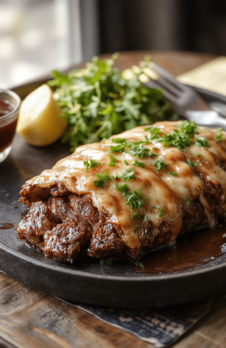 A beautifully plated honey-baked beef roast glazed with a shiny golden honey sauce, garnished with fresh herbs, surrounded by festive holiday table settings, steaming and tender with crispy edges, styled on a rustic wooden board with seasonal decorations in the background.